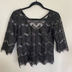 Black Eyelet lace 3/4 sleeve crop top
